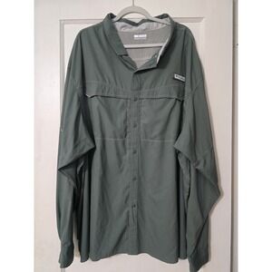 Columbia Men Fishing Outdoor Omni Shade Vented PFG Button Down Shirt Green 6X